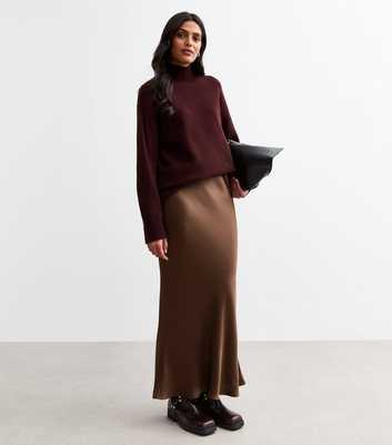 Brown Satin Bias Cut Maxi Skirt 