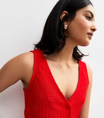Red Crinkle Texture V-Neck Waistcoat