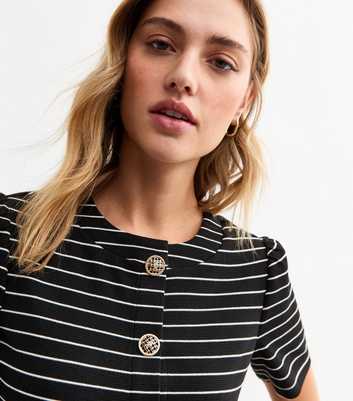 Black Striped Textured Short Sleeve Cardigan