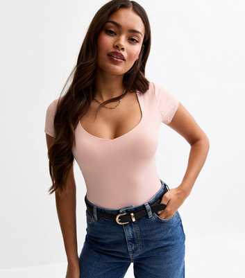 Petite Light Pink Jersey Short Sleeve Sweetheart Neck Body