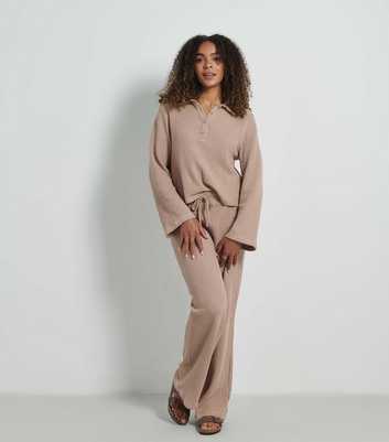 Rise by Zara McDermott Camel Waffle Knit Wide Leg Joggers