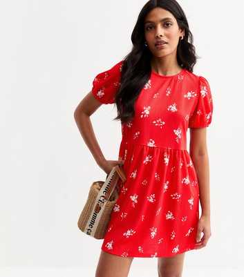 Red Floral Print Tie Back Mini Dress