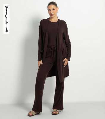 Rise by Zara McDermott Brown Longline Ribbed Cardigan