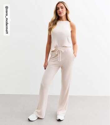 Rise by Zara McDermott Pale Pink Knit Ribbed Wide Leg Trousers