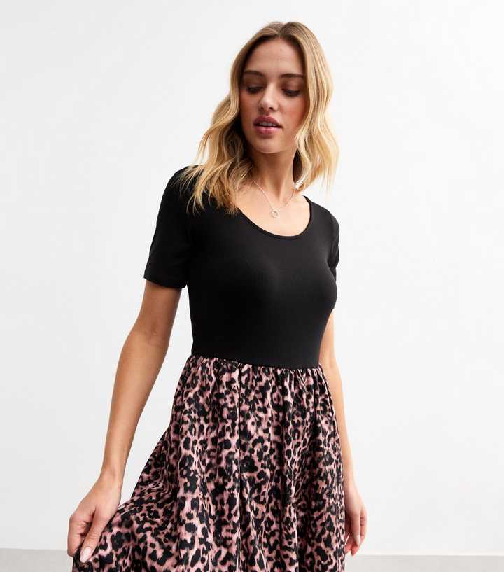 leopard print dress with black top Cenie Mini Dress in Leopard