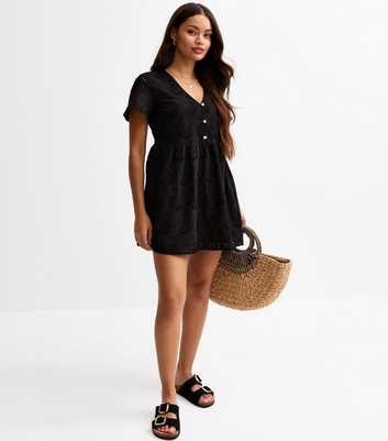 Petite Black Broderie Anglaise Mini Dress