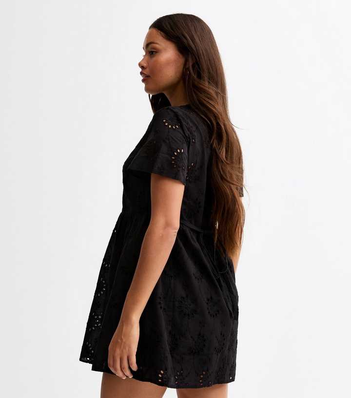 Petite Black Broderie Anglaise Mini Dress | New Look