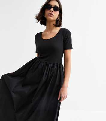 Black 2 in 1 Poplin Skirt Midi Dress