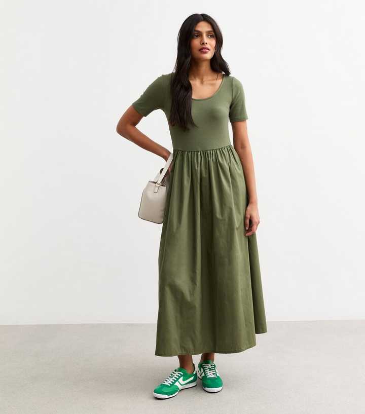 Olive 2 in 1 Poplin Skirt Midi Dress