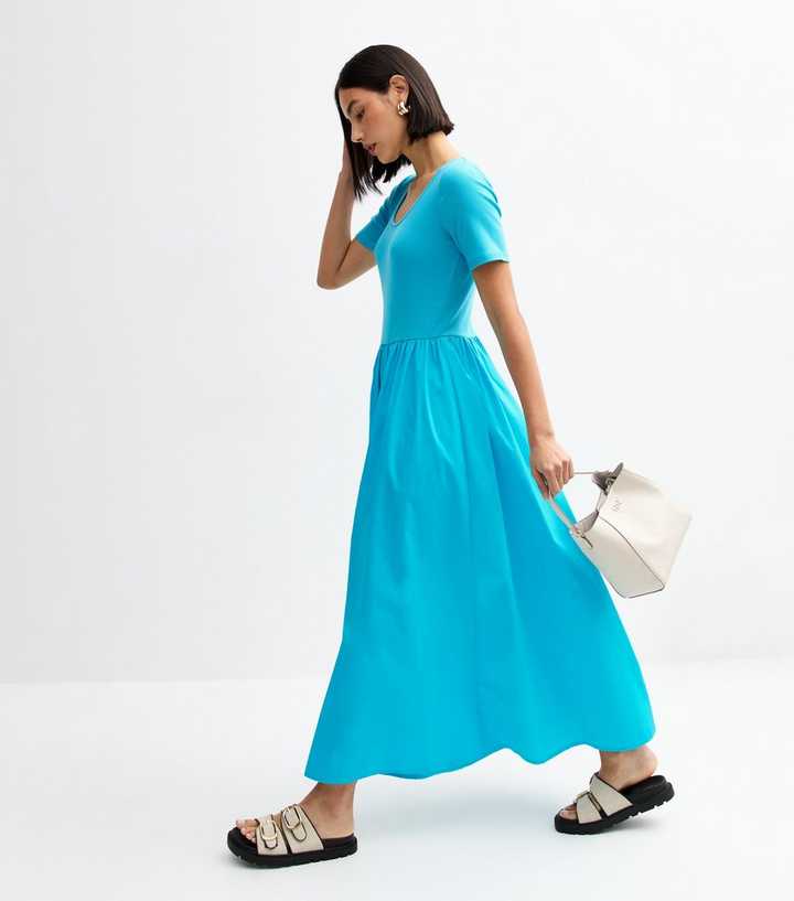 Turquoise 2 in 1 Poplin Skirt Midi Dress | New Look