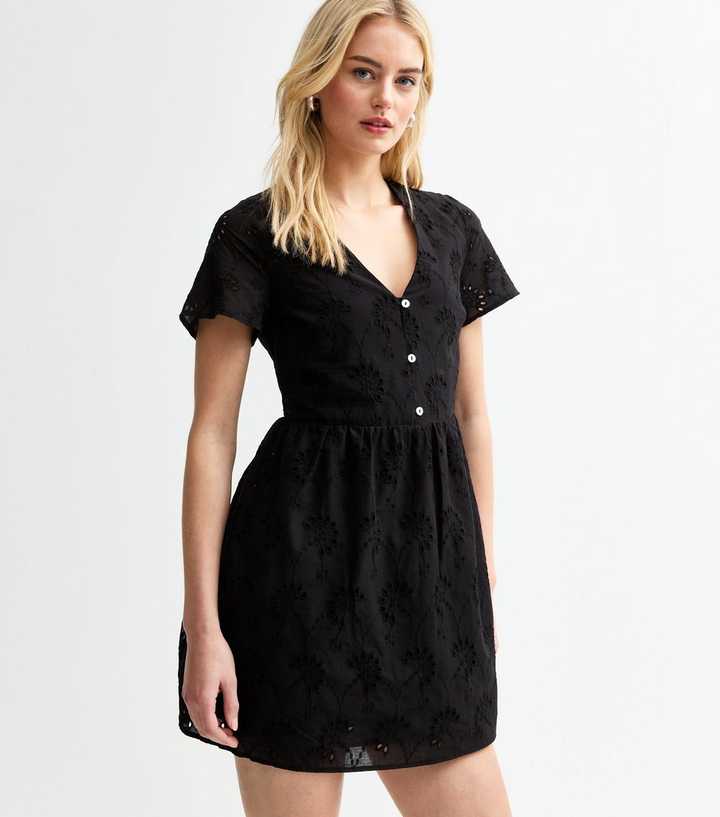 Tall Black Broderie Anglaise Mini Dress
