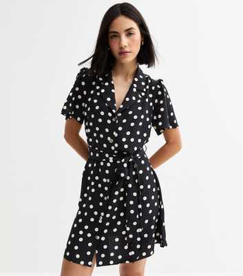 Black Polka Dot Mini Shirt Dress
