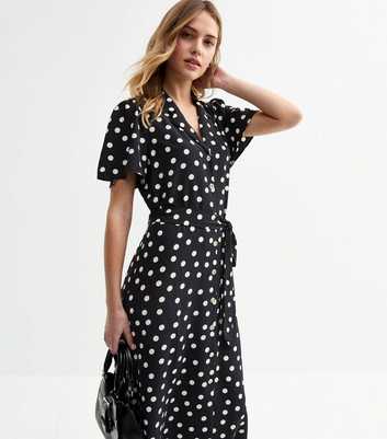 Black Polka Dot Belted Shirt Dress