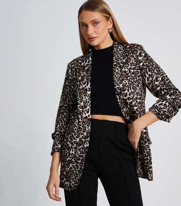 QUIZ Brown Leopard Print Ruched Sleeve Blazer