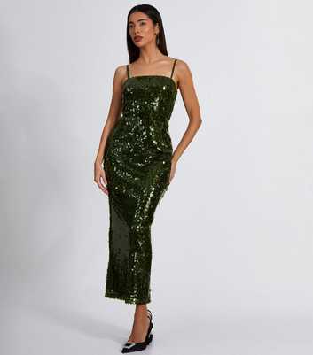 QUIZ Green Sequin Midaxi Dress 