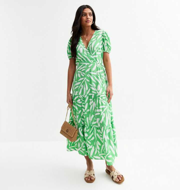 New Look Floral Green Midi Dress Green Floral Print Wrap Midi Dress