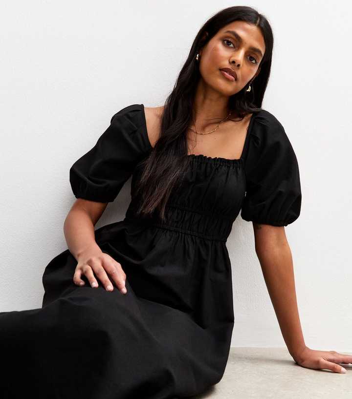 Black Puff Sleeve Midi Dress | New Look Black Puff Sleeve Midi Dress | New Look
