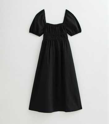 Petite Black Milkmaid Puff Sleeve Midi Dress