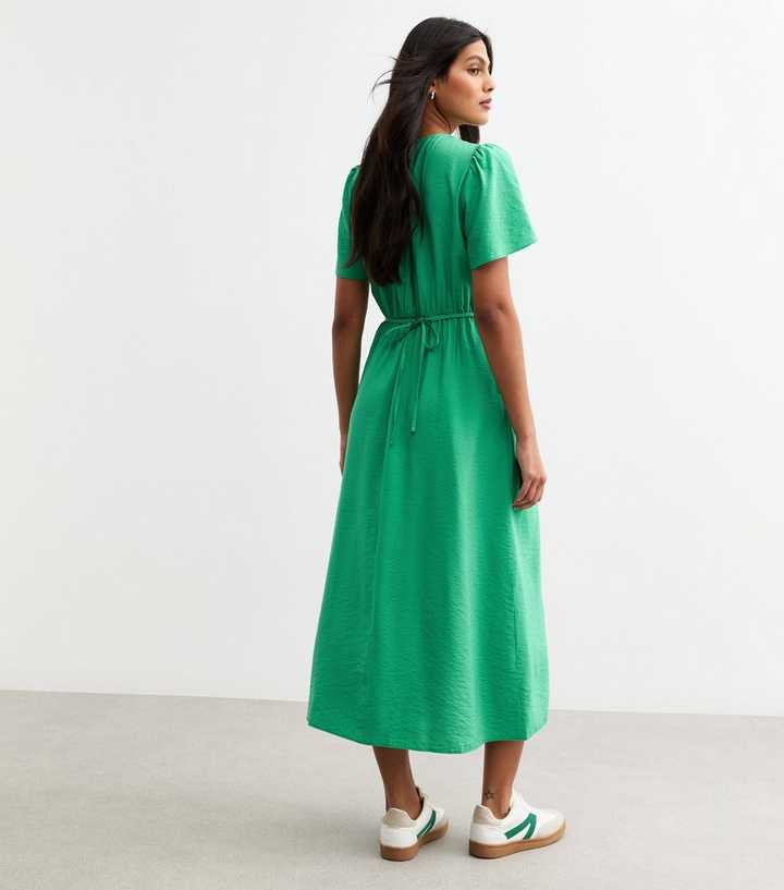 Green Flutter Sleeve Button Front Midi Dress Green Flutter Sleeve Button Front Midi Dress