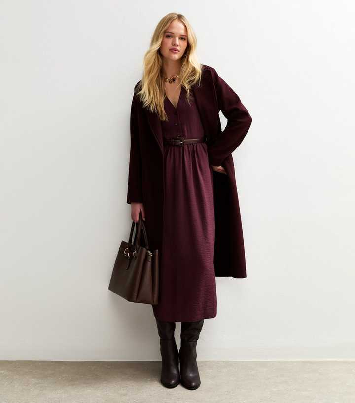 Burgundy Flutter Sleeve Button Front Midi Dress | New Look