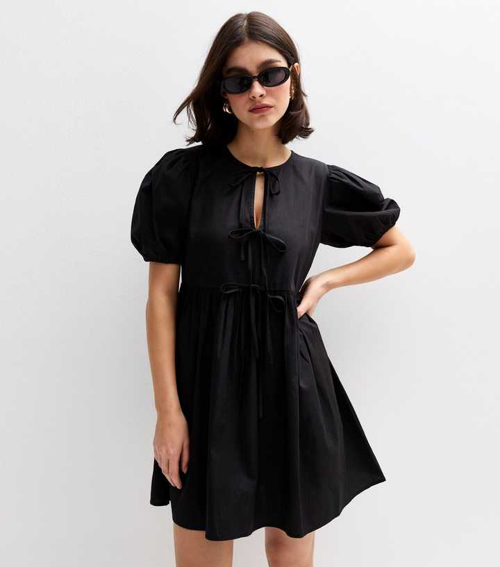 Black Tie Front Bow Detail Mini Dress