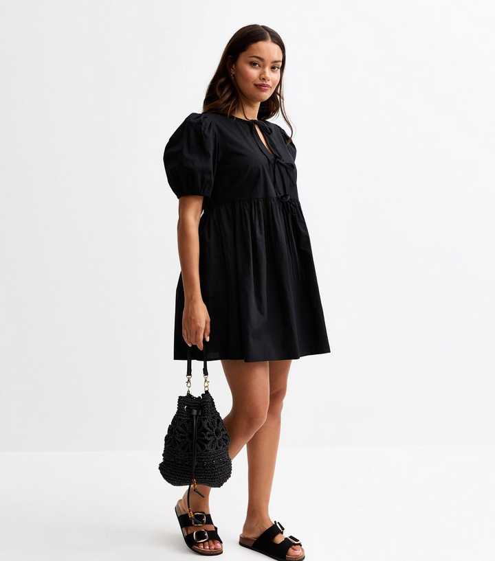 Petite Black Tie Front Mini Dress