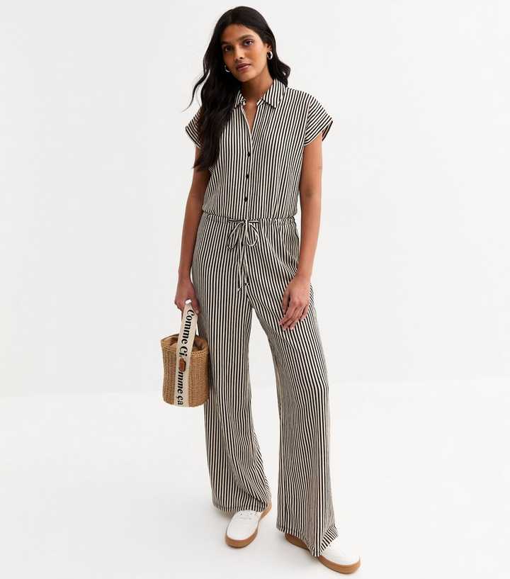 Off White Striped Textured Jumpsuit
