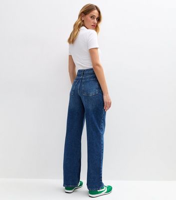 Women's Wide Leg Jeans - High Waist Straight Leg Denim Pants With Button Front & Pockets