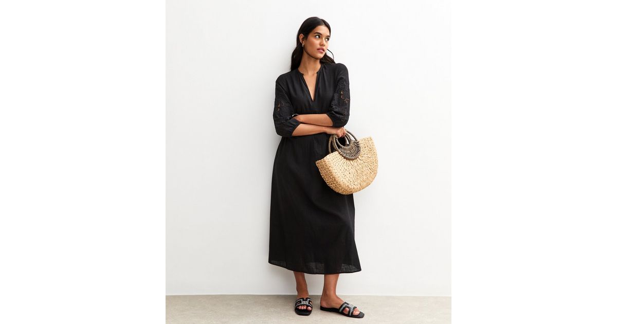 Midi Broderie Anglaise Dress Black