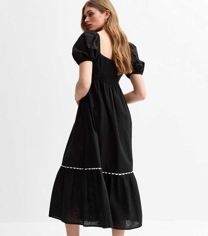 Black Floral Embroidered Midi Smock Dress | New Look