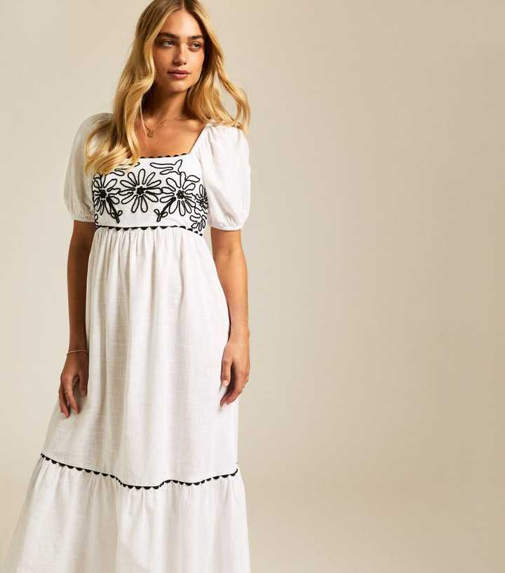 zara boho embroidered dress Lillie Whiteblue Embroidered Long Sleeve Belted Midi Dress