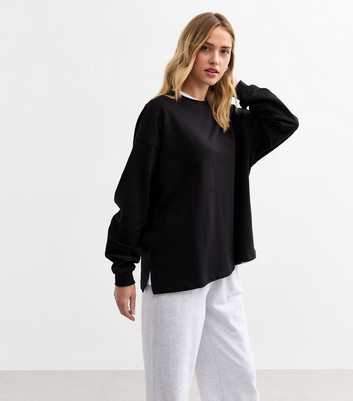 Black Oversized Side Slit Sweatshirt