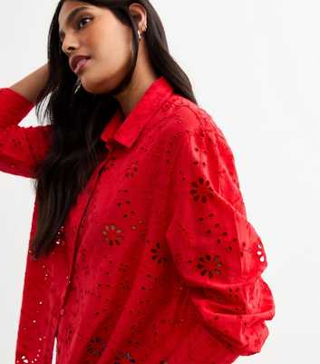 Red Broderie Anglaise Long Sleeve Shirt