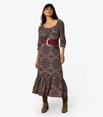 Apricot Black Paisley Midi Dress