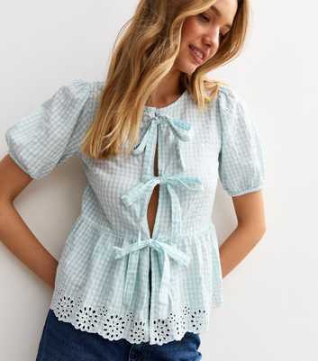 Blue Broderie Anglaise Hem Gingham Shirt