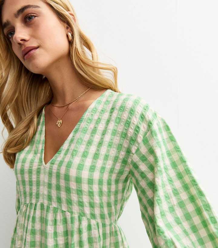 Green Gingham Check Smock Midi Dress | New Look
