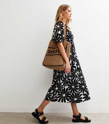 Black Daisy Print Midi Dress