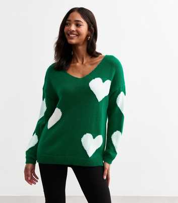 Gini London Green Heart V Neck Jumper