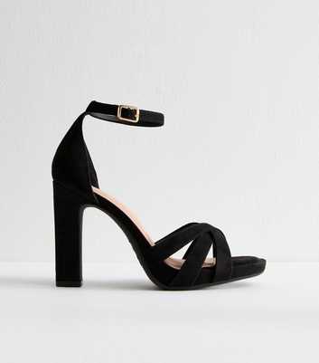 Black Crossover Front Strap Faux Suede Platform Sandals