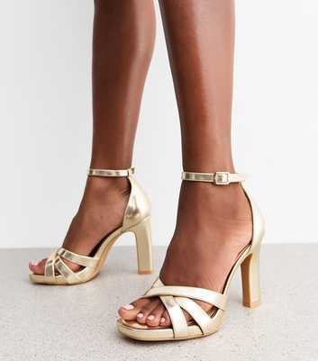 Gold Crossover Front Strap Faux Leather Platform Sandals