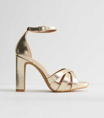 Gold Crossover Front Strap Faux Leather Platform Sandals