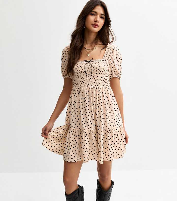 Cream Polka Dot Milkmaid Mini Dress