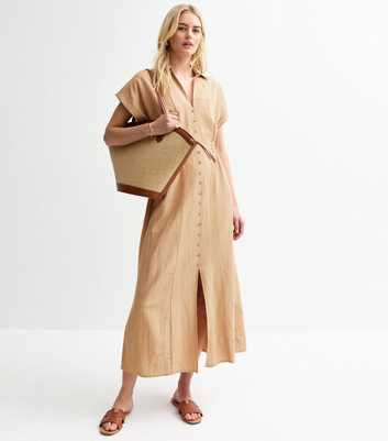 Tall Stone V-Neck Shirred Waist Midi Shirt Dress