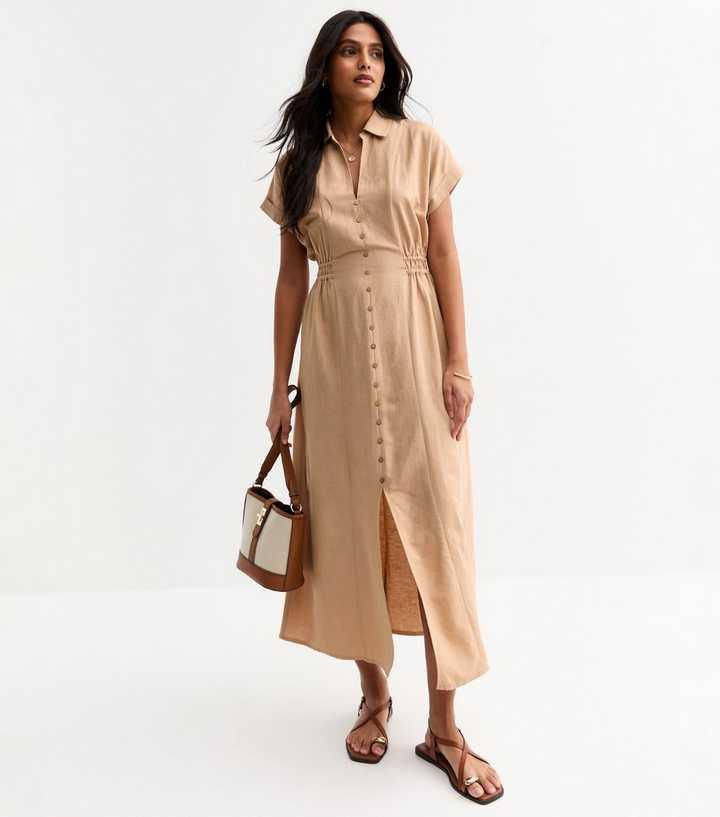 knee length dresses for ladies Light Blue Linen Midi Dress – Handmade Fit & Flare for Garden Parties &  Weddings