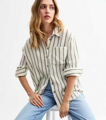 Green Striped Textured Cotton Shirt
