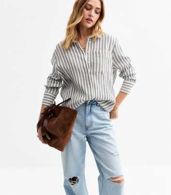 Blue Striped Textured Cotton Shirt