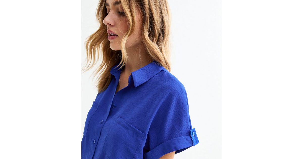 Stylish Blue Strap Shirt N Rust Pocket Shorts