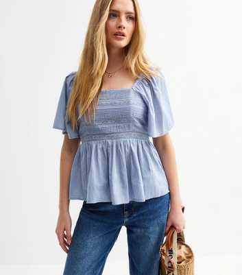 Blue Lace Pleated Bodice Milkmaid Top