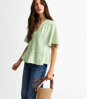 Green Drop Hem Muslin Top