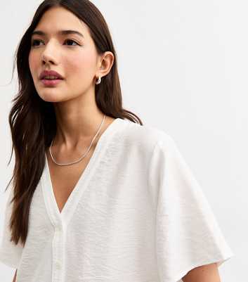 White V-Neck Button Up Top